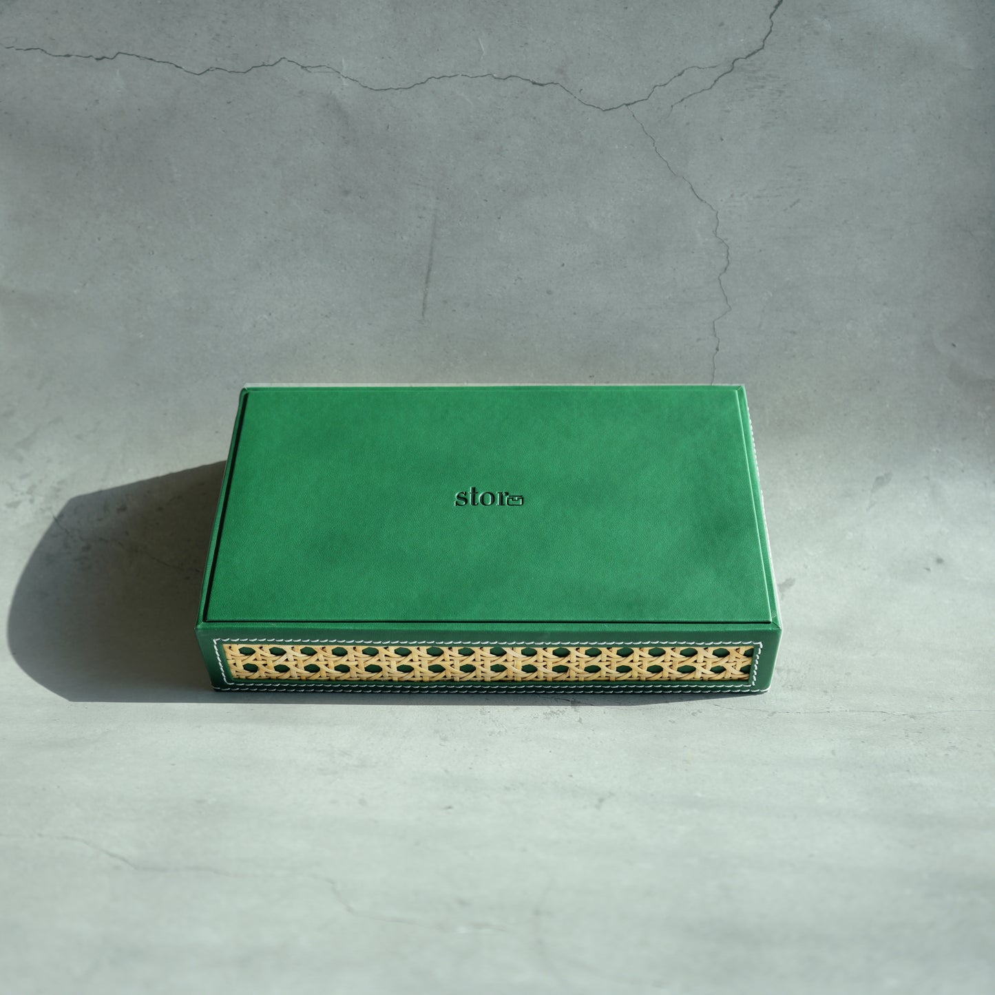 Emerald Green PU Leather & Rattan Serving Tray - Small