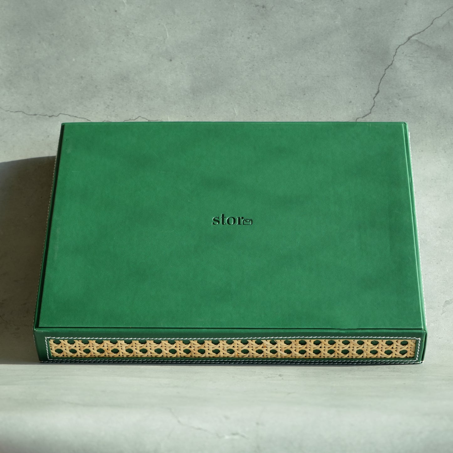 Emerald Green PU Leather & Rattan Serving Tray - Large