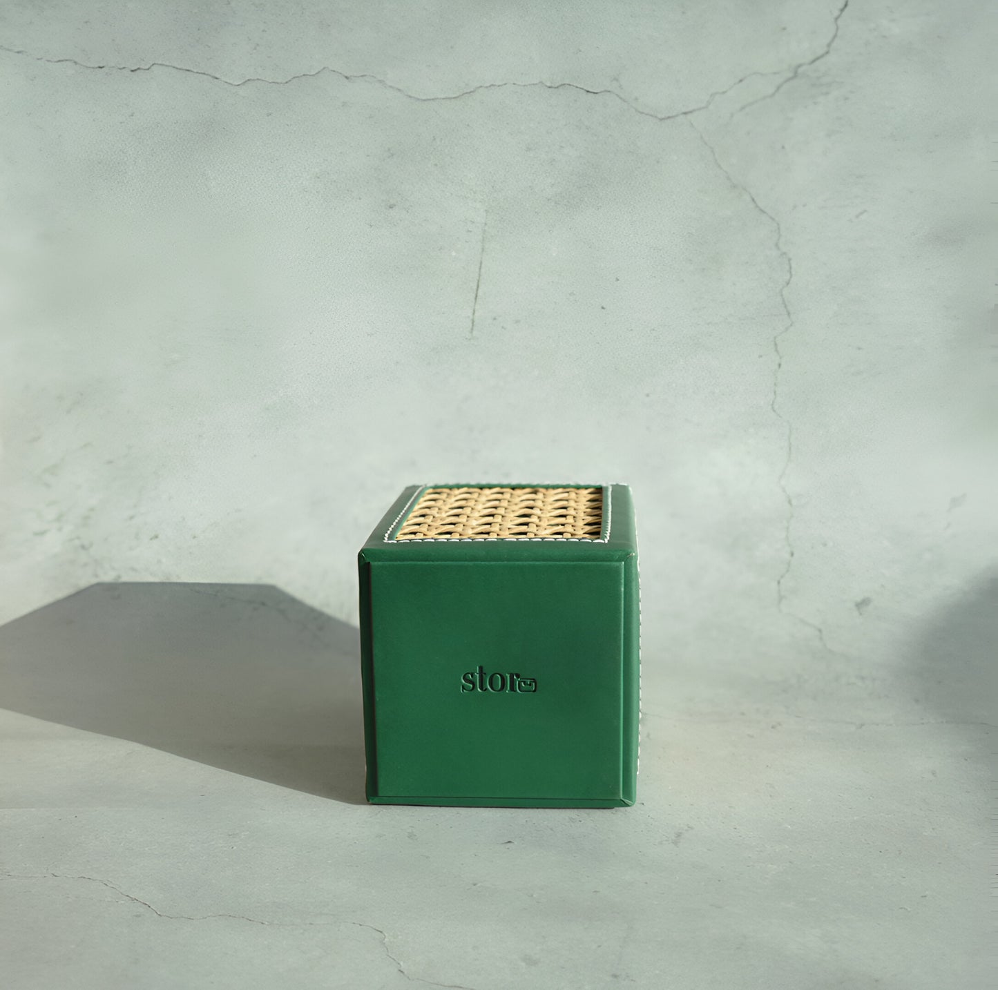 Emerald Green PU Leather & Rattan Stationery Holder