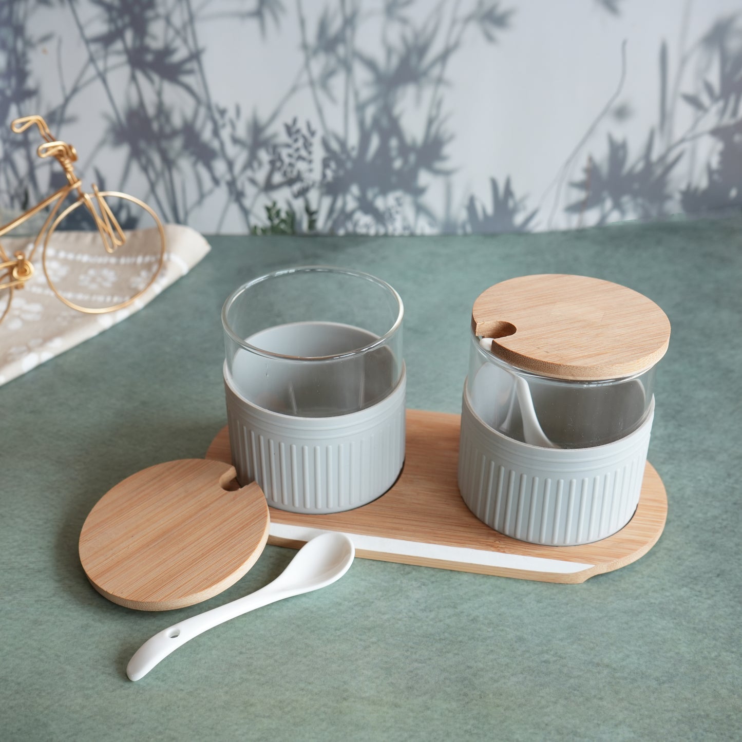 Set of 2 Wooden Pickle Jars- Gray