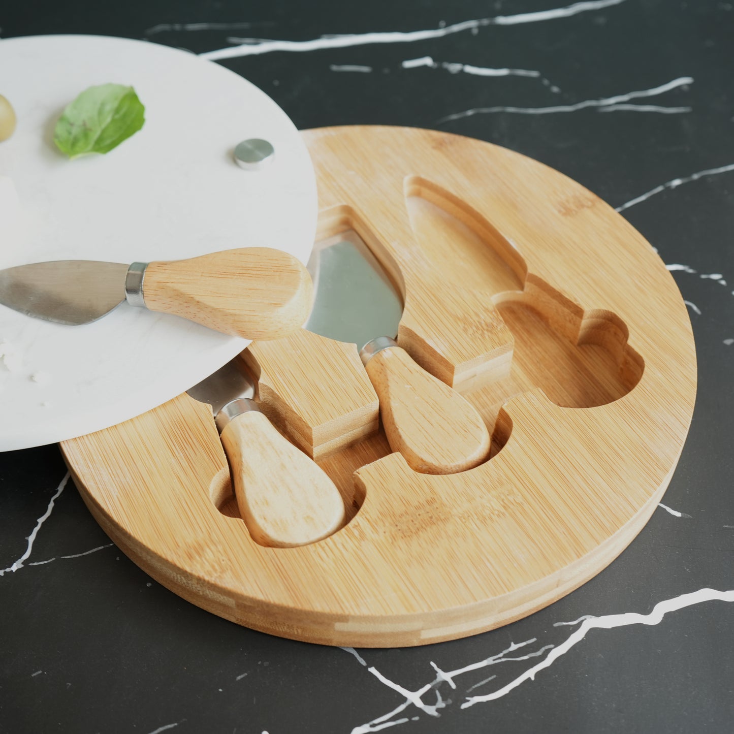 Cheese Knife Set with Marble Board - White