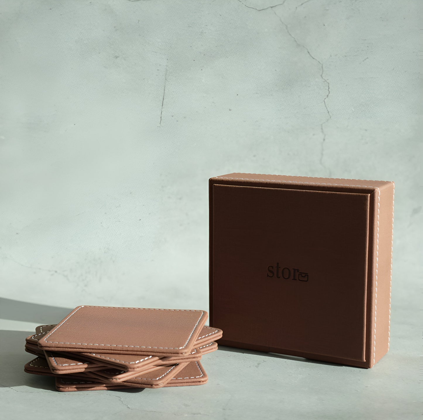 Umber Brown PU Leather Coasters - Set of 6