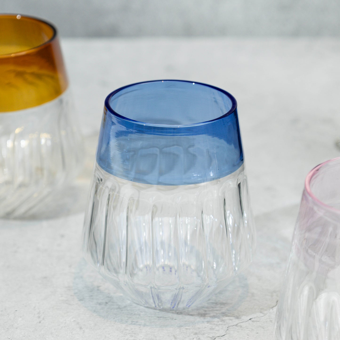 Short Multi-Coloured Ribbed Cocktail Glass- Set of 6