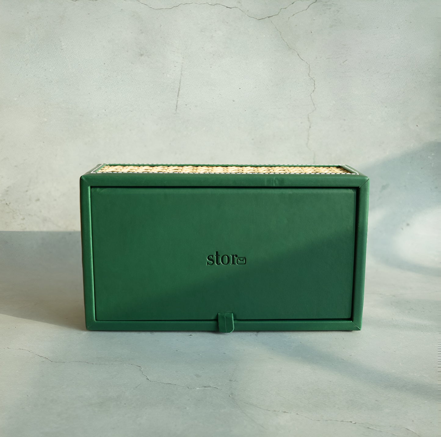 Emerald Green PU Leather & Rattan Tissue Box - Rectangle