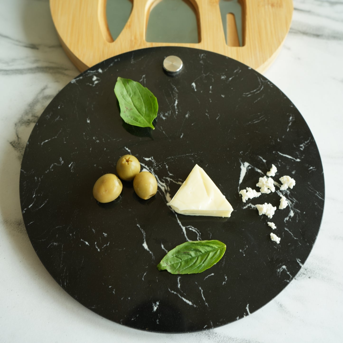 Cheese Knife Set with Marble Board - Black