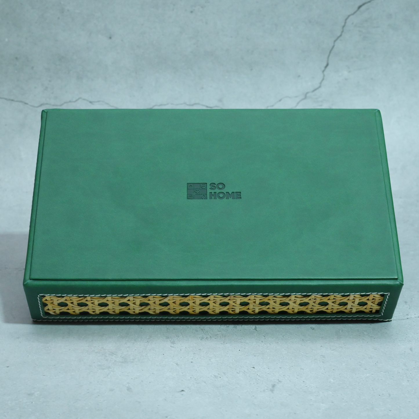 Emerald Green Rattan Serving Tray- Small