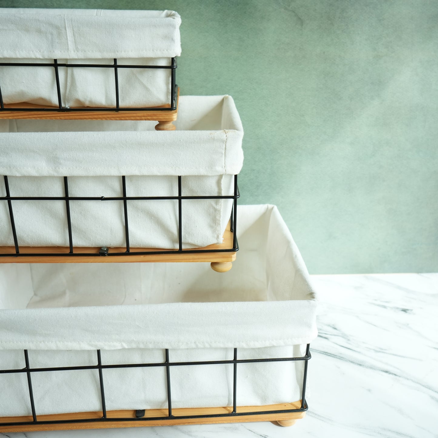 Metal and Wood Storage Basket with Liner- Regular