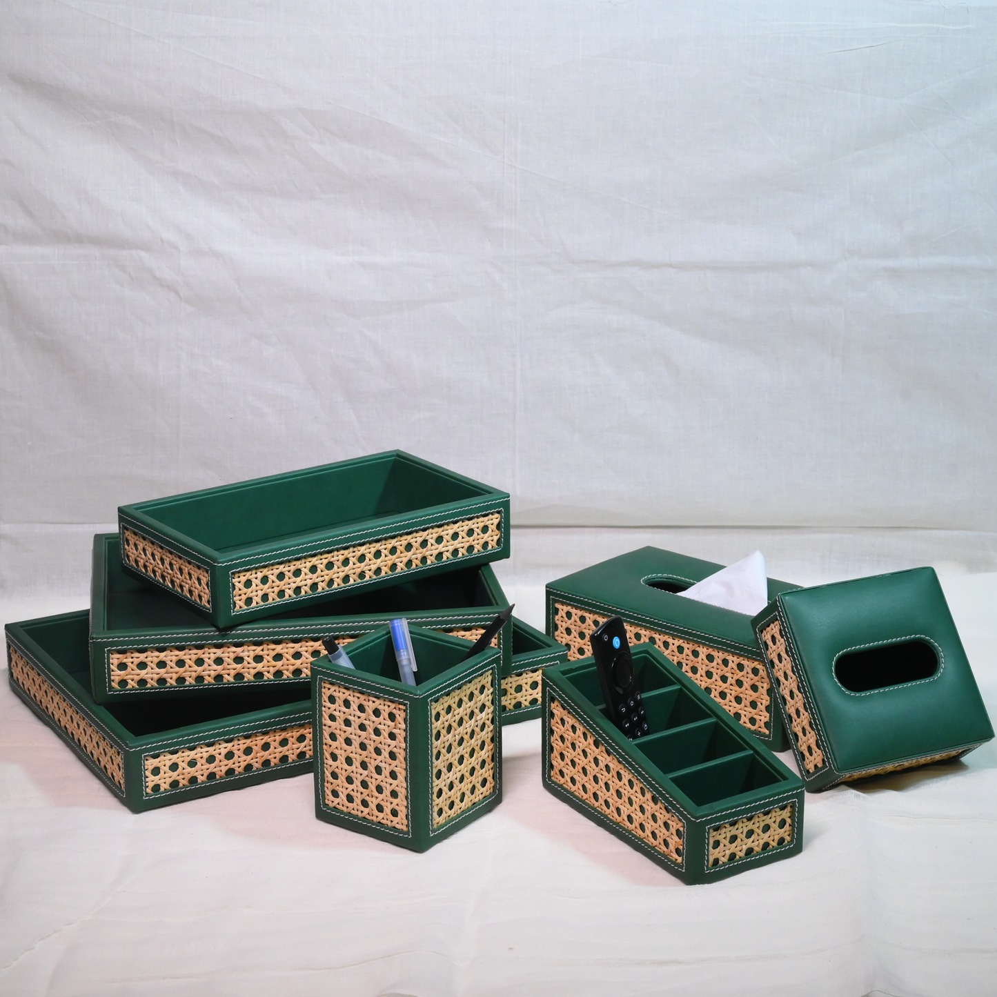 Emerald Green Rattan Serving Tray- Small