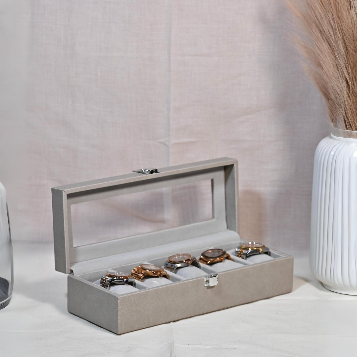 Beige Leather Watch Organiser (Small)