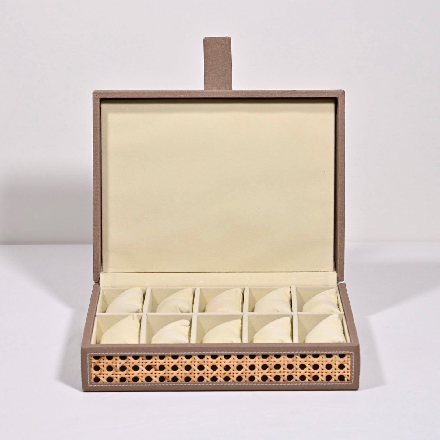 Dark Beige Rattan Watch Organiser (Large)