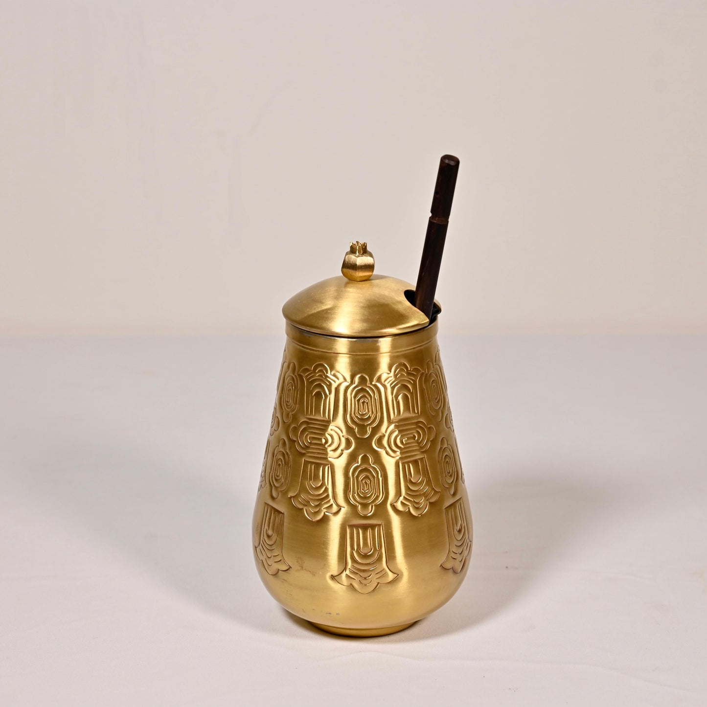 Brass Buttermilk Bottle with Wooden Churner