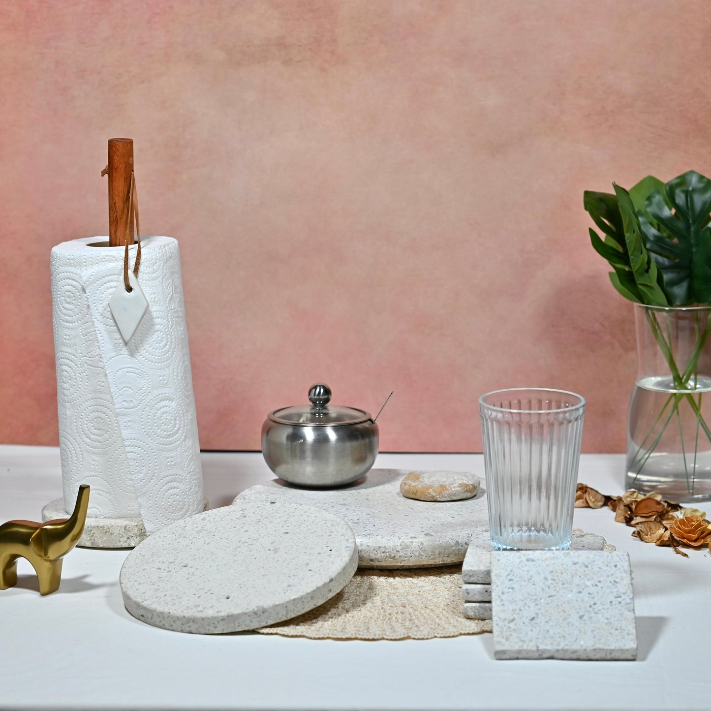 White Terrazzo Round Trivet