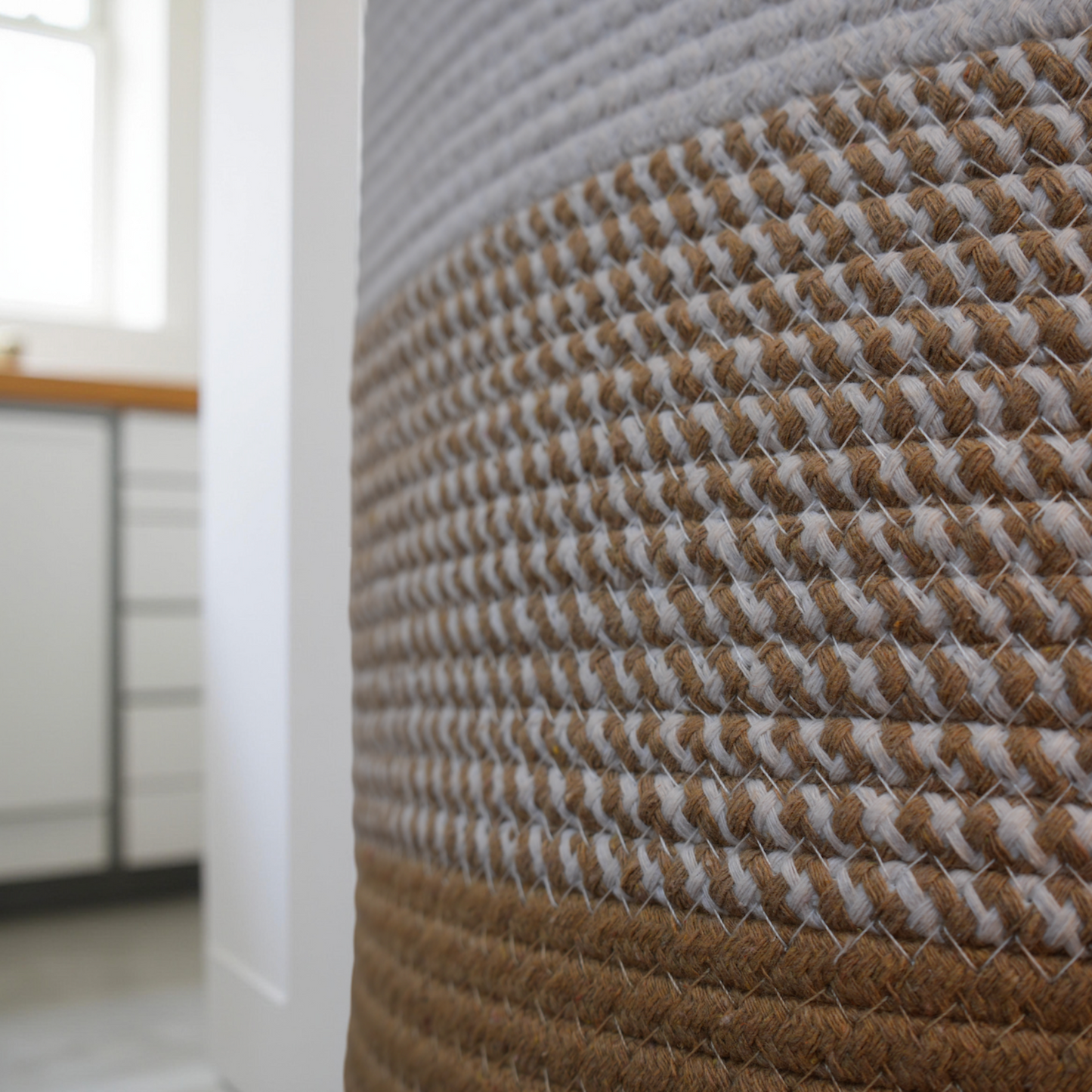 Beige & White Jute Laundry Bag