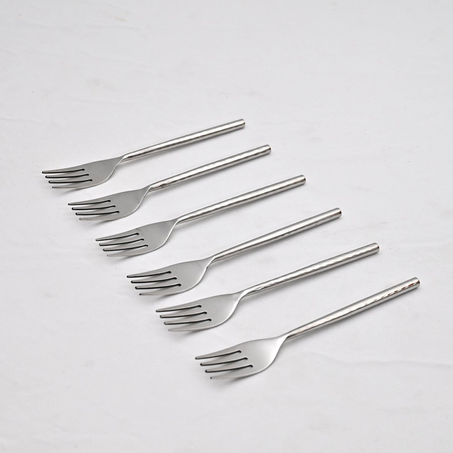 Hammered Stainless Steel Dessert Fork Set