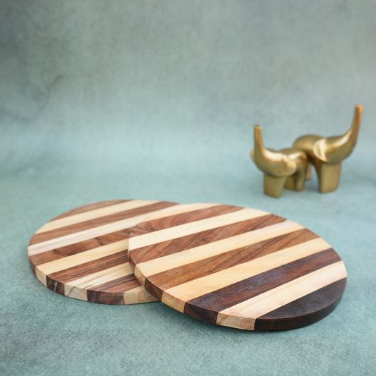 ⁠Round Wooden Trivet- Set of 2