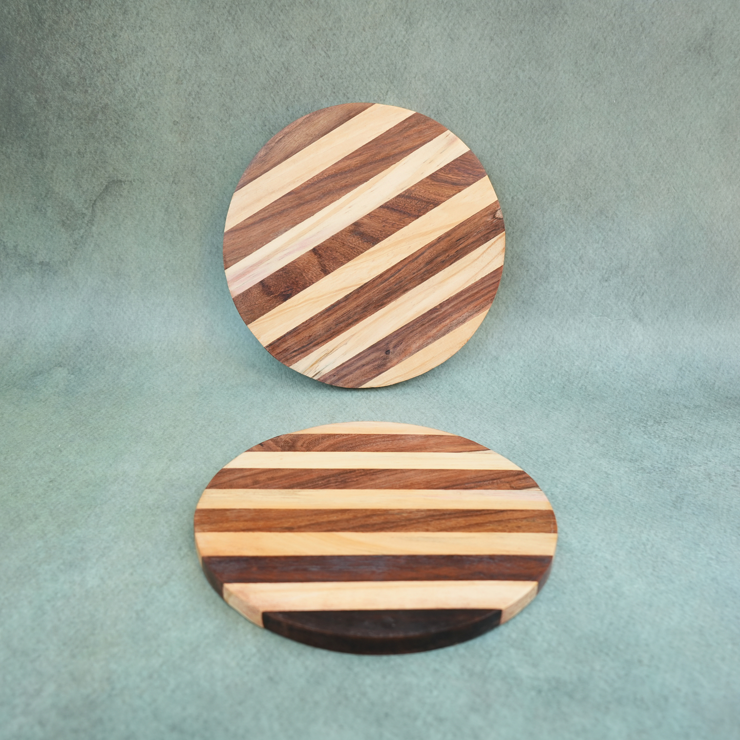 ⁠Round Wooden Trivet- Set of 2