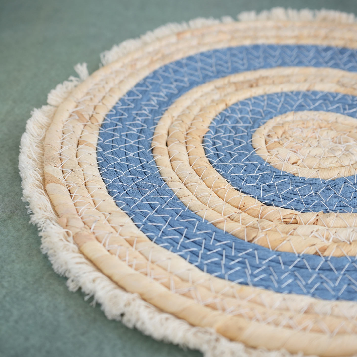 Boho Jute Trivet- Aqua