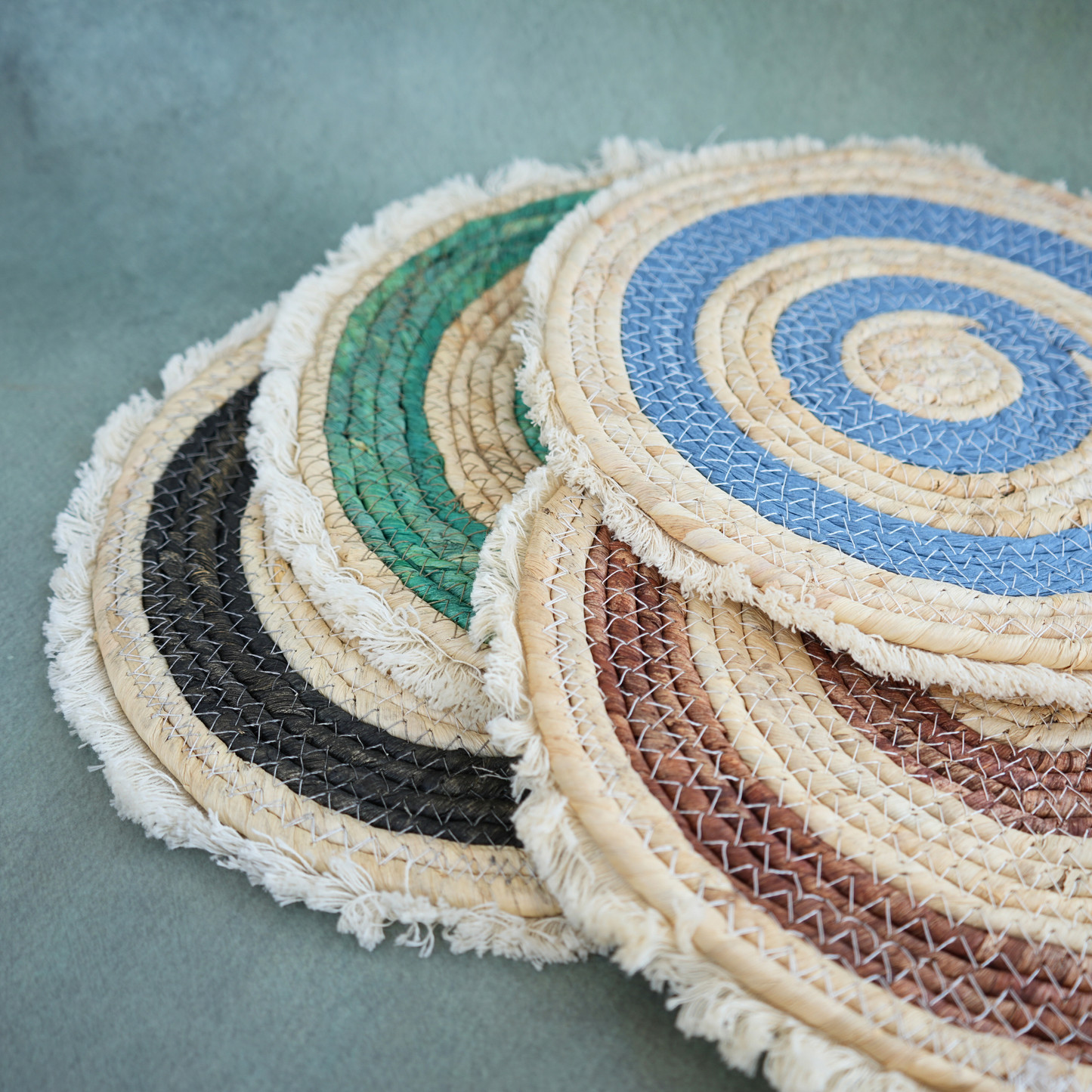 Boho Jute Trivet- Aqua