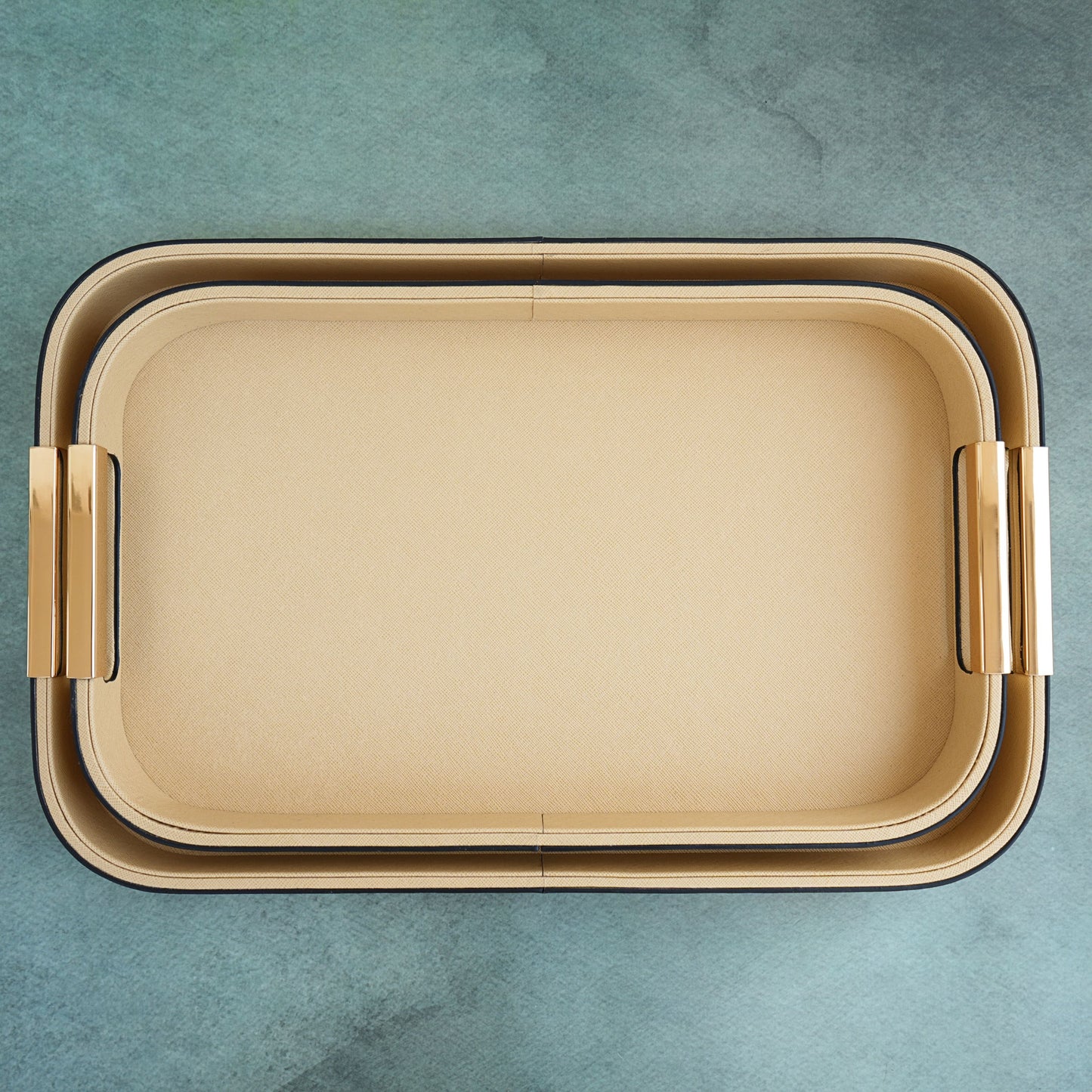 Sand Beige PU Leather Serving Tray- Set of 2