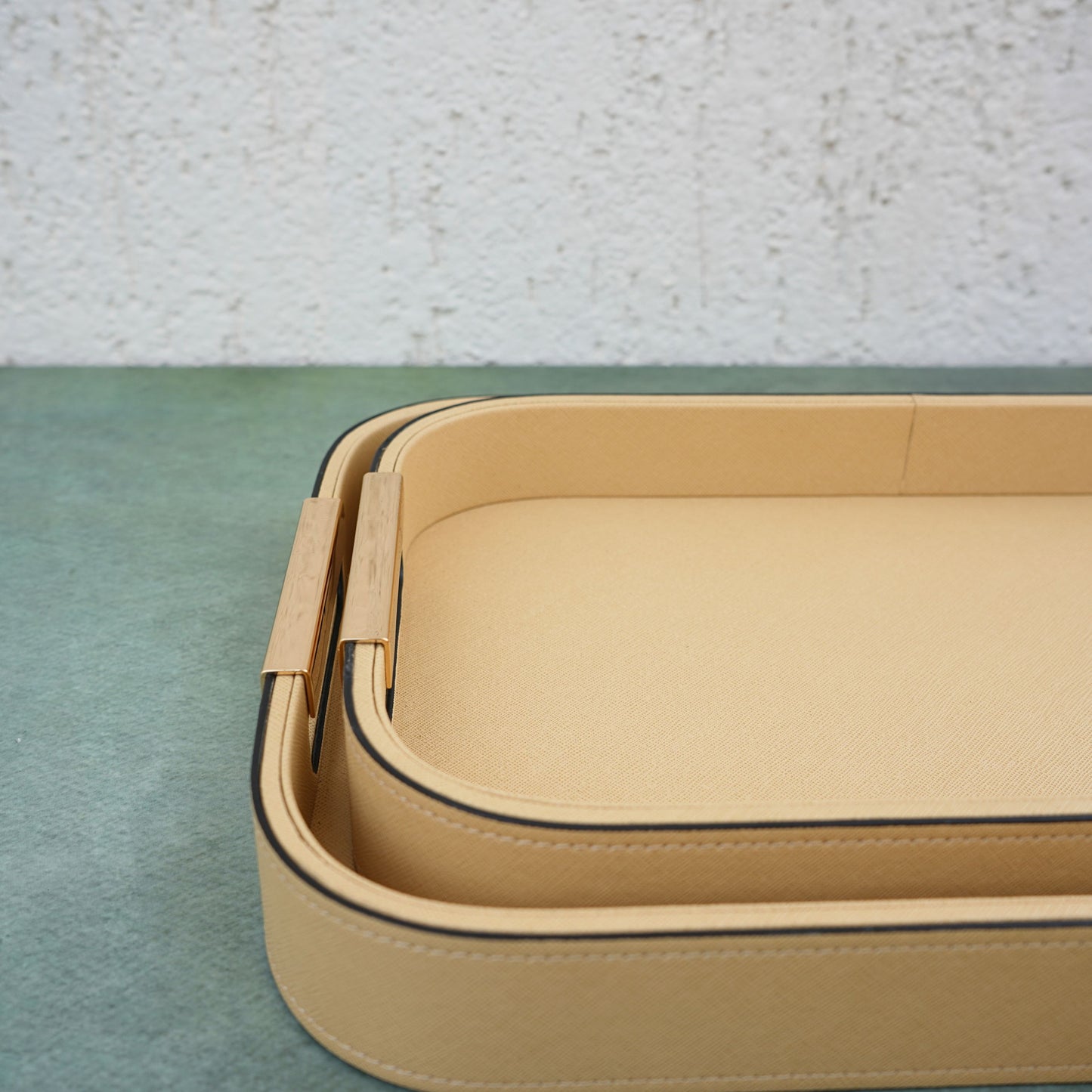 Sand Beige PU Leather Serving Tray- Set of 2