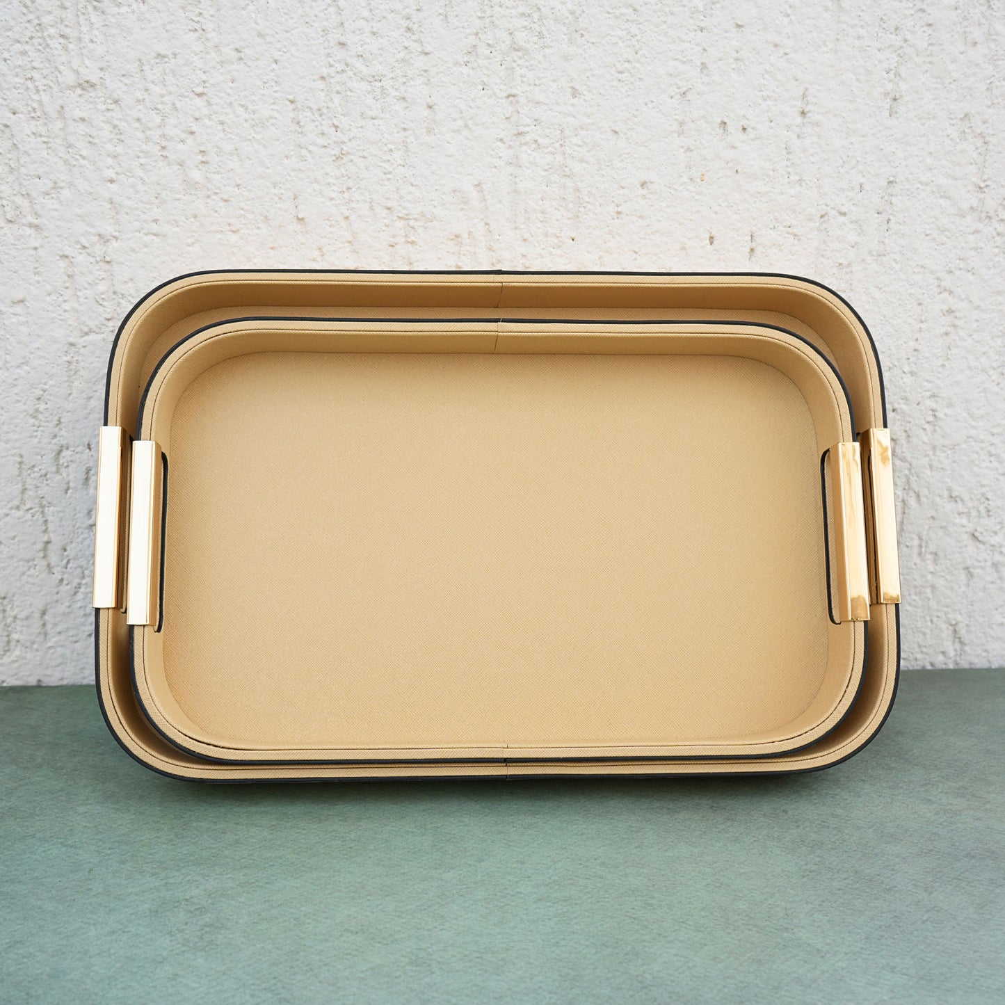 Sand Beige PU Leather Serving Tray- Set of 2
