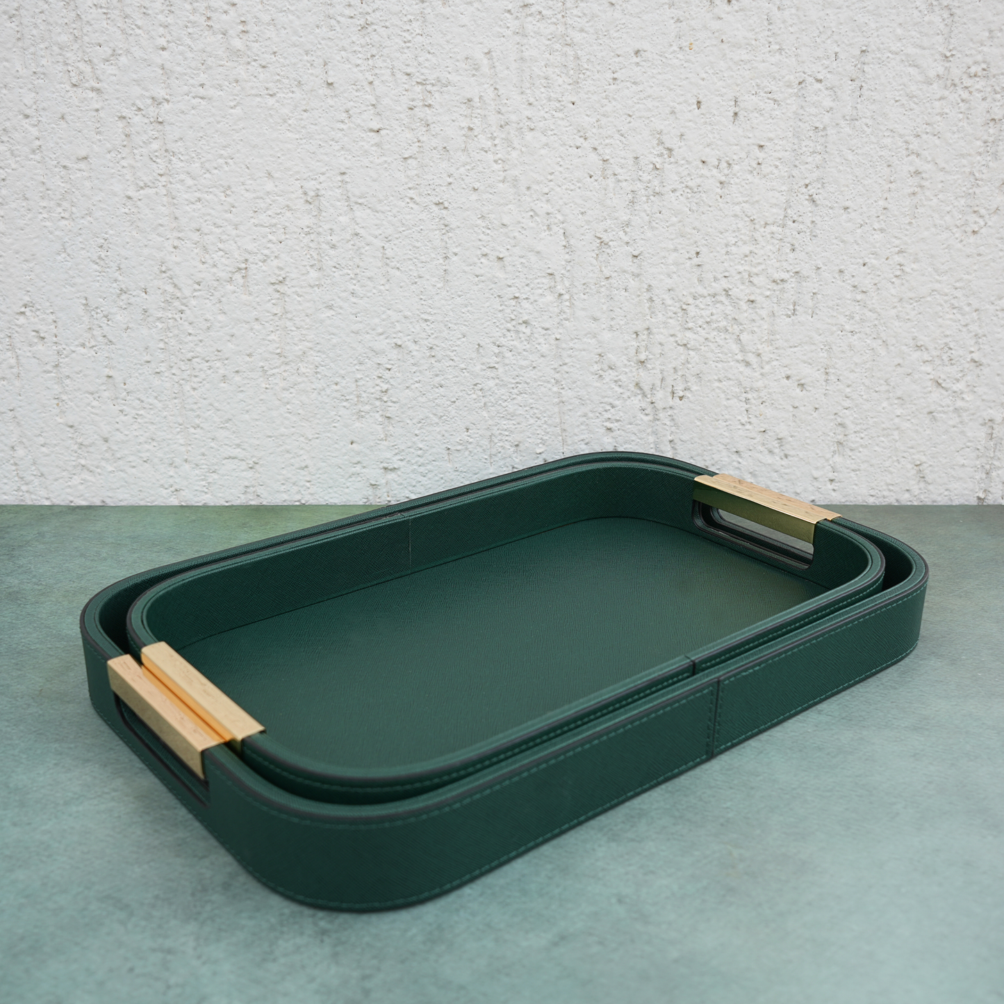 Emerald Green PU Leather Serving Tray- Set of 2