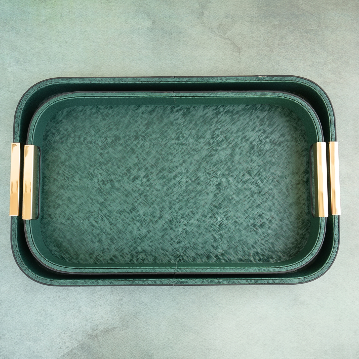 Emerald Green PU Leather Serving Tray- Set of 2