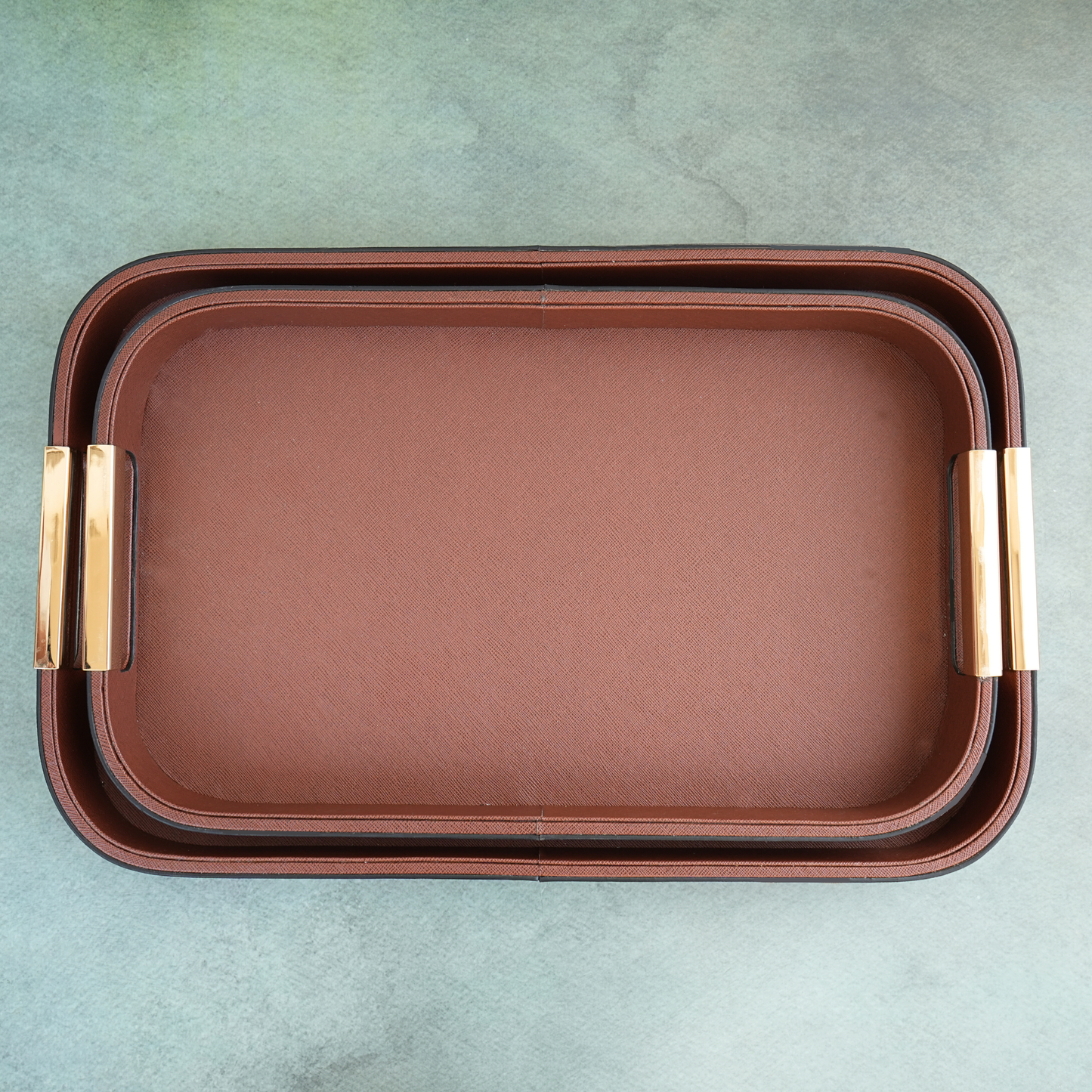 Umber Brown PU Leather Serving Tray- Set of 2