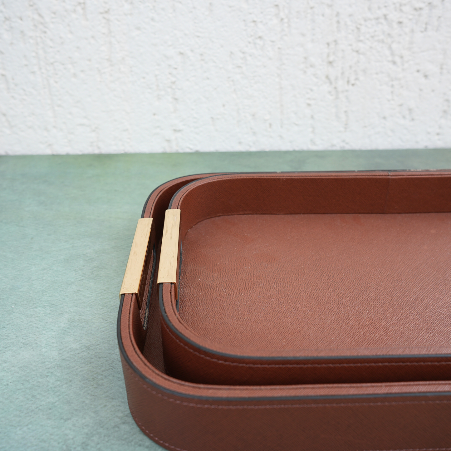 Umber Brown PU Leather Serving Tray- Set of 2