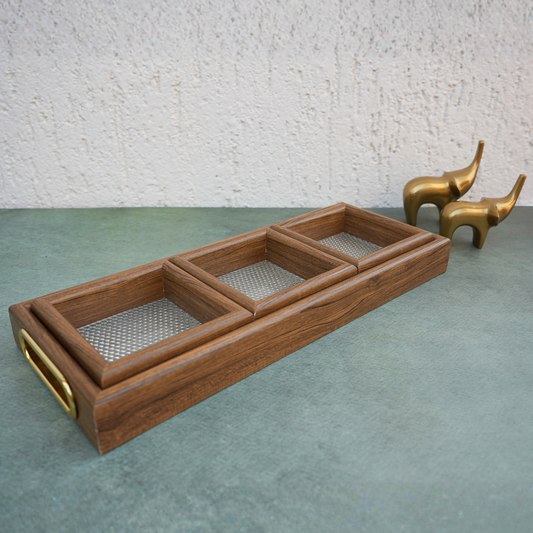 Wooden Sectioned Serving Tray- 3 Grid