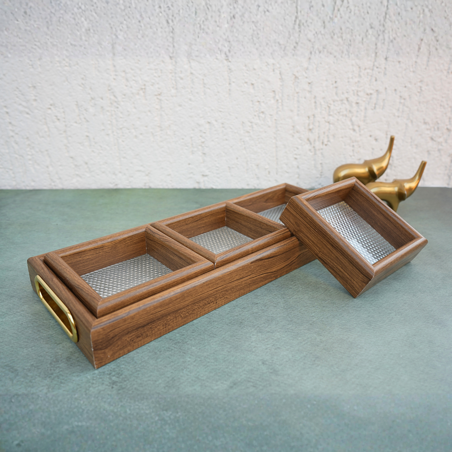 Wooden Sectioned Serving Tray- 3 Grid