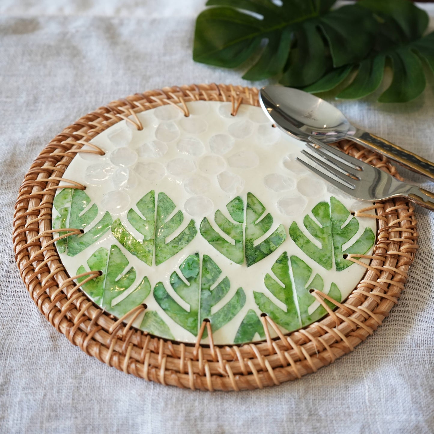 Mother-of-Pearl & Cane Trivet - Botanic