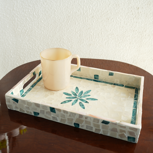 Small Rectangular Mother-of-Pearl Serving Tray - Aqua