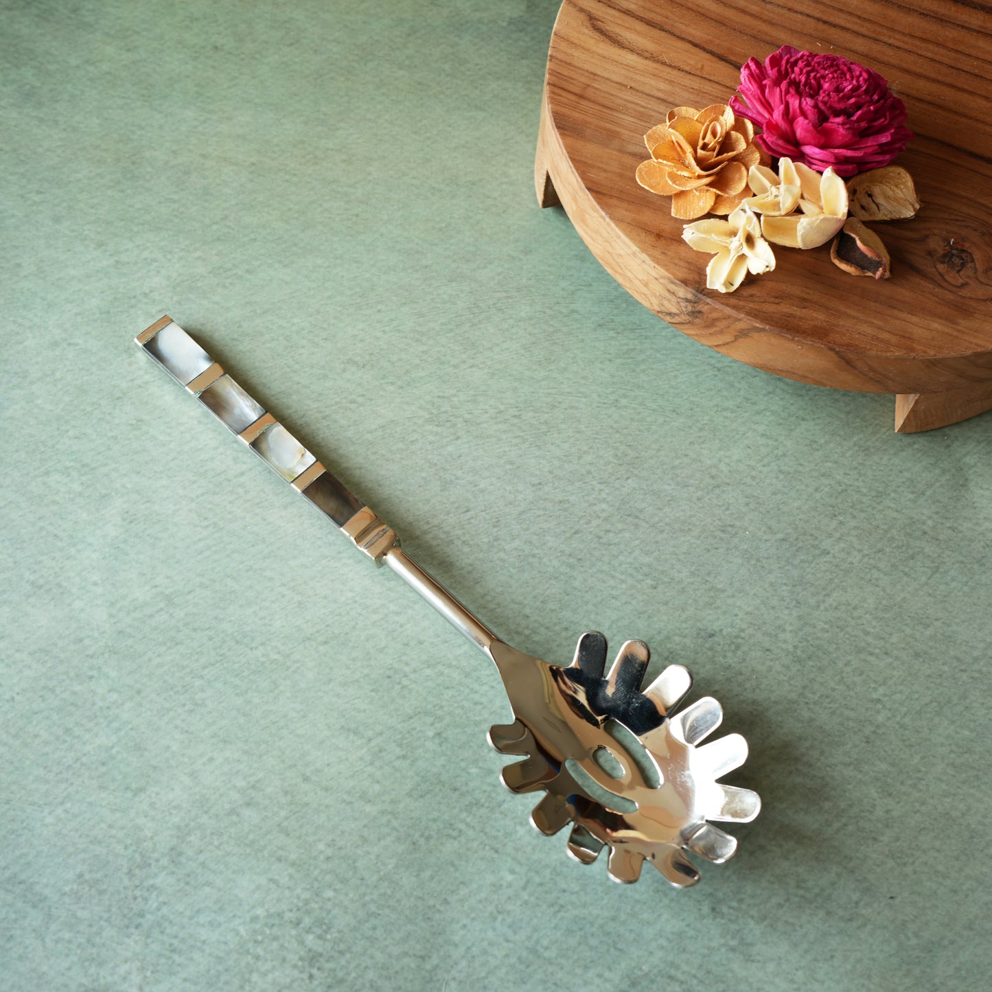 Black Mother-of- Pearl Stainless Steel Spaghetti Serving Spoon