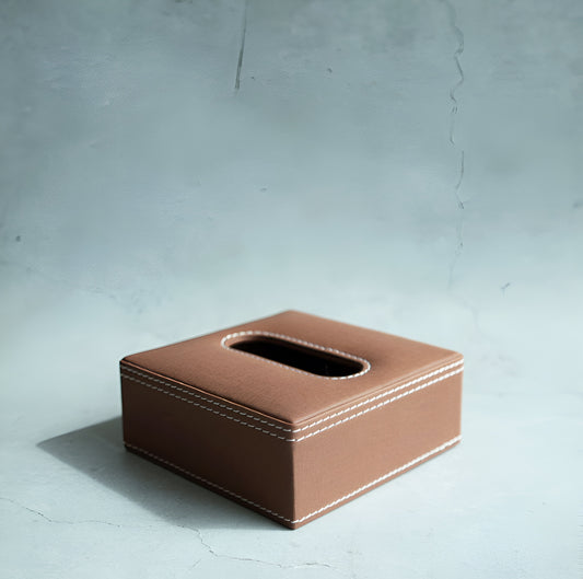 Umber Brown PU Leather Tissue Box - Square