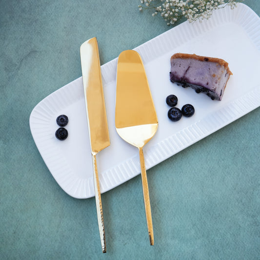 Hammered Gold Cake Lifter & Knife Set