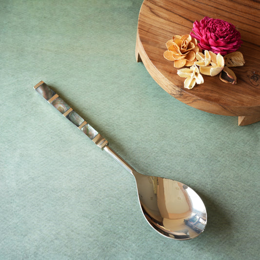 Black Mother-of- Pearl Stainless Steel Oval Serving Spoon