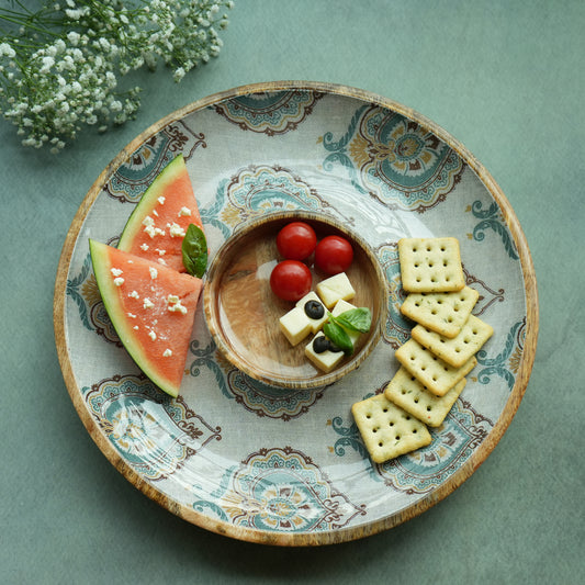 Spring Chip & Dip Round Wooden Platter
