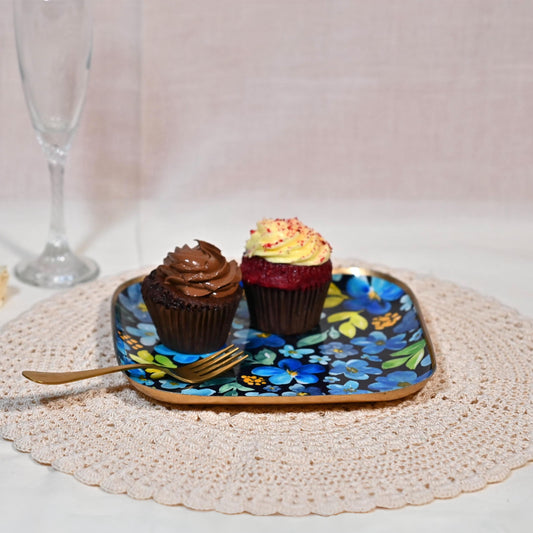 Small Sqaure Floral Starter Plate - Cornflower