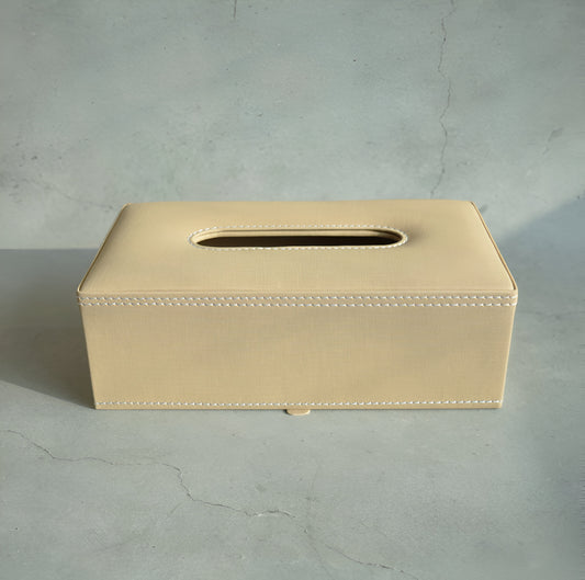 Sand Beige PU Leather Tissue Box - Rectangle