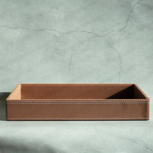 Umber Brown PU Leather Serving Tray - Large