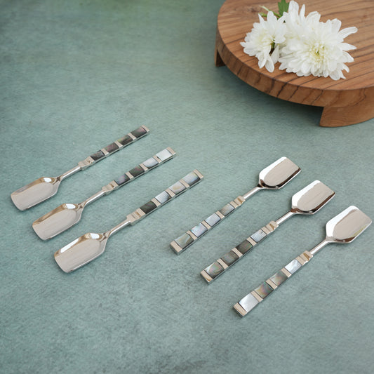Black Mother-of-Pearl Stainless Steel Ice-Cream Spoon Set