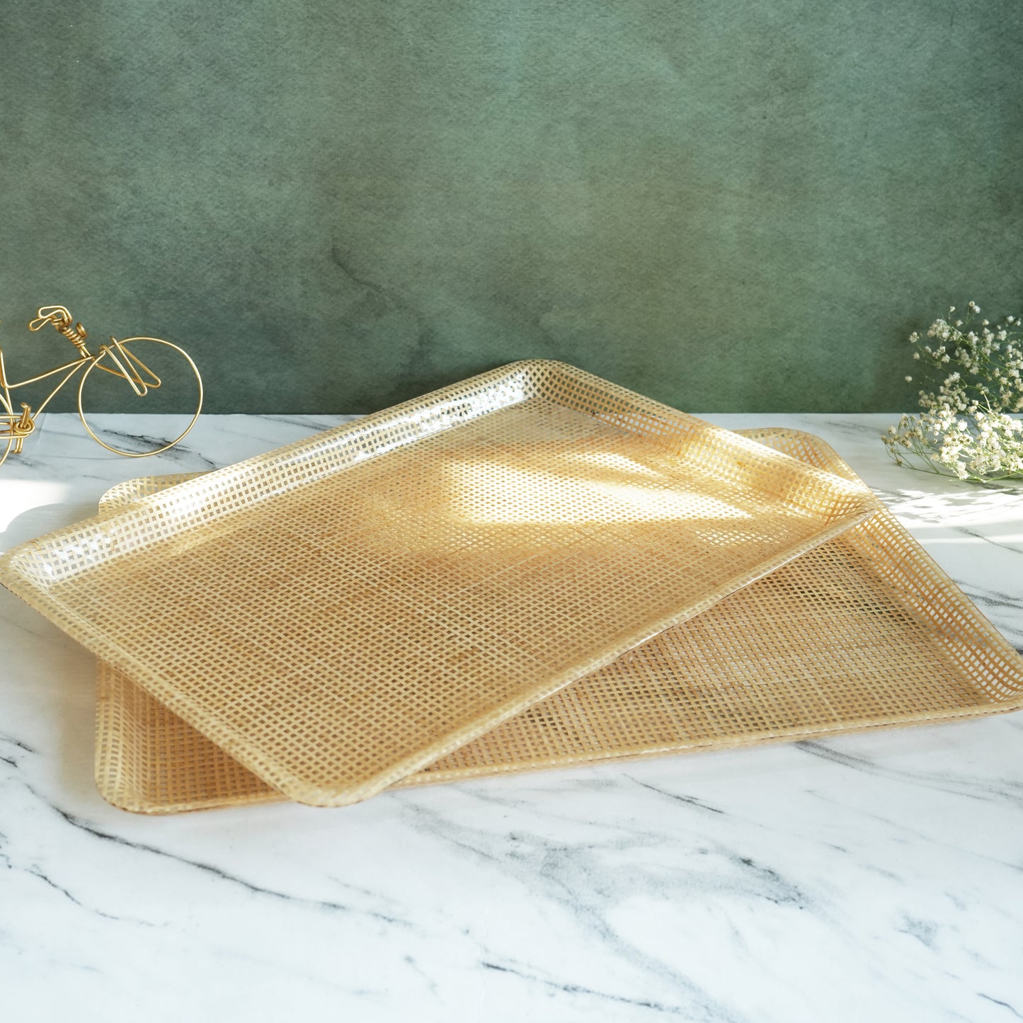 Box Weave Rattan Acrylic Serving Tray- Jumbo set