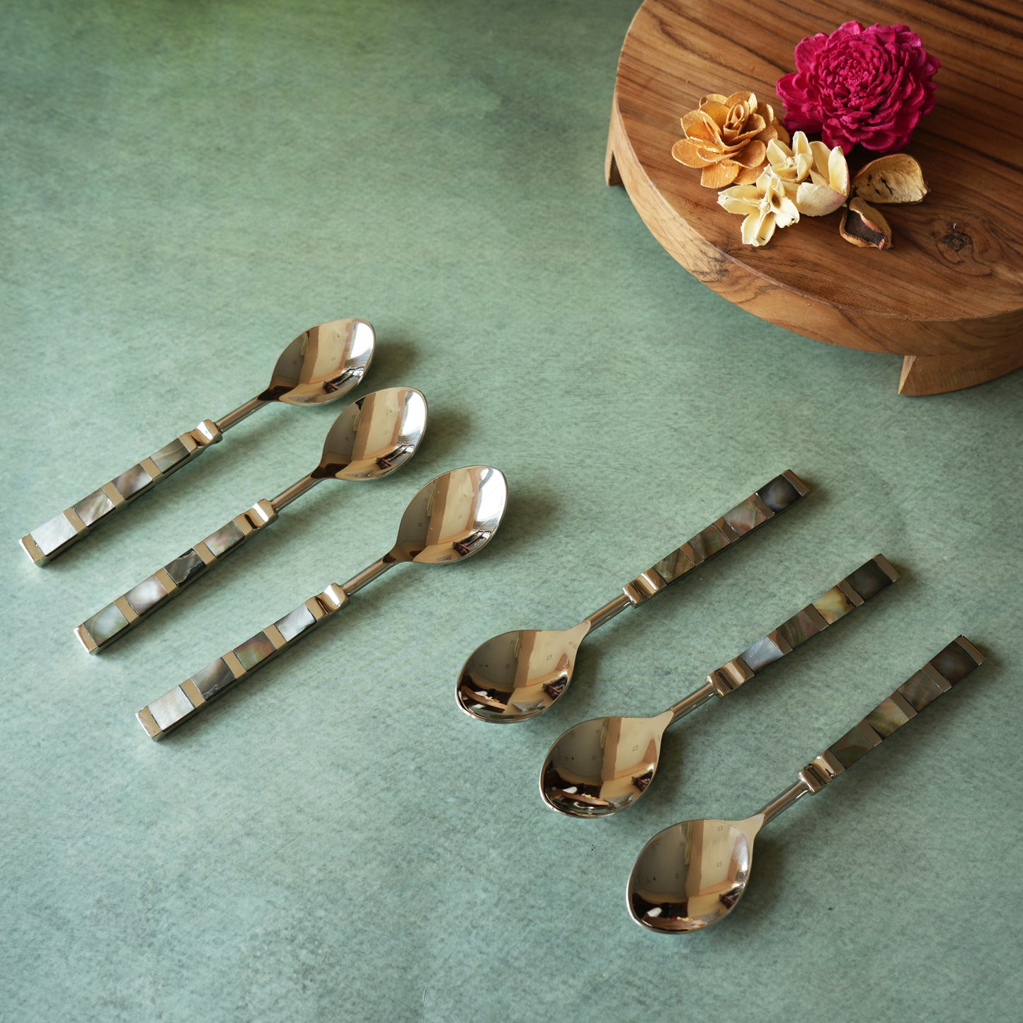 Black Mother-of- Pearl Stainless Steel Tea Spoon Set
