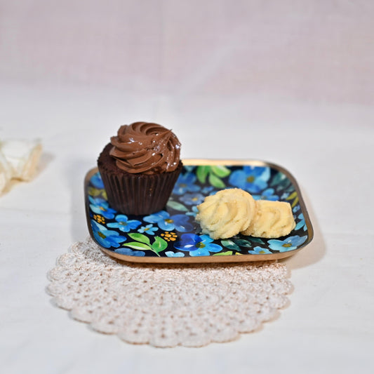 Regular Square Floral Starter Plate - Cornflower