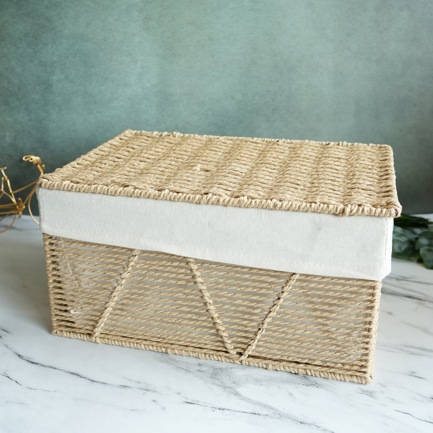 Woven Jute Storage Basket with Lid and Liner- Regular