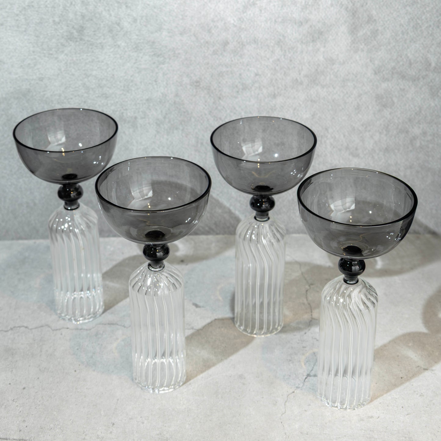 Gray Ribbed Coupe Glass- Set of 4