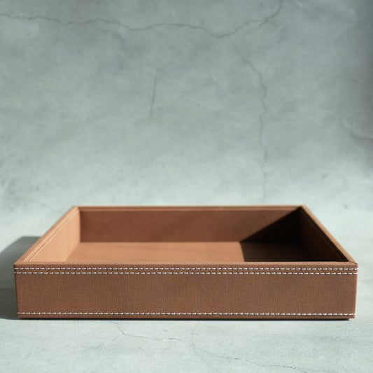 Umber Brown PU Leather Serving Tray - Medium