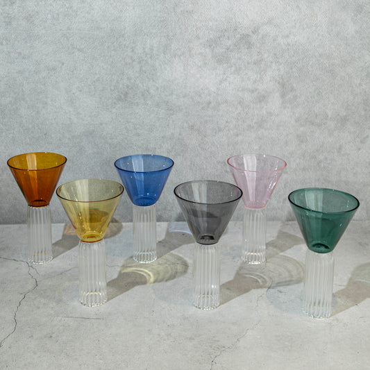 Tall Multi-Coloured Ribbed Cocktail Glass- Set of 6