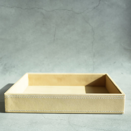 Sand Beige PU Leather Serving Tray - Medium